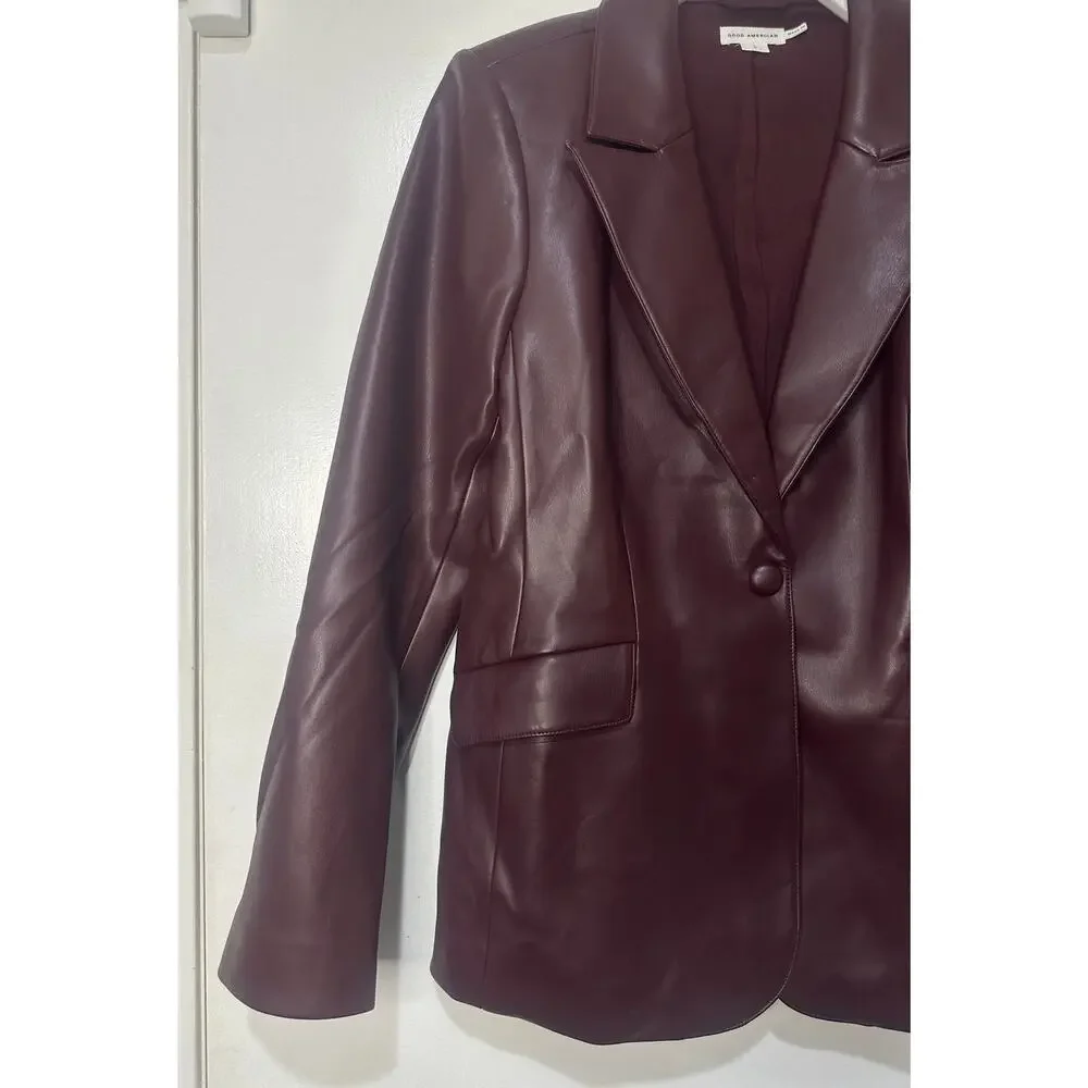 Women’s Plum Faux Leather Blazer Jacket - Picture 5 of 16